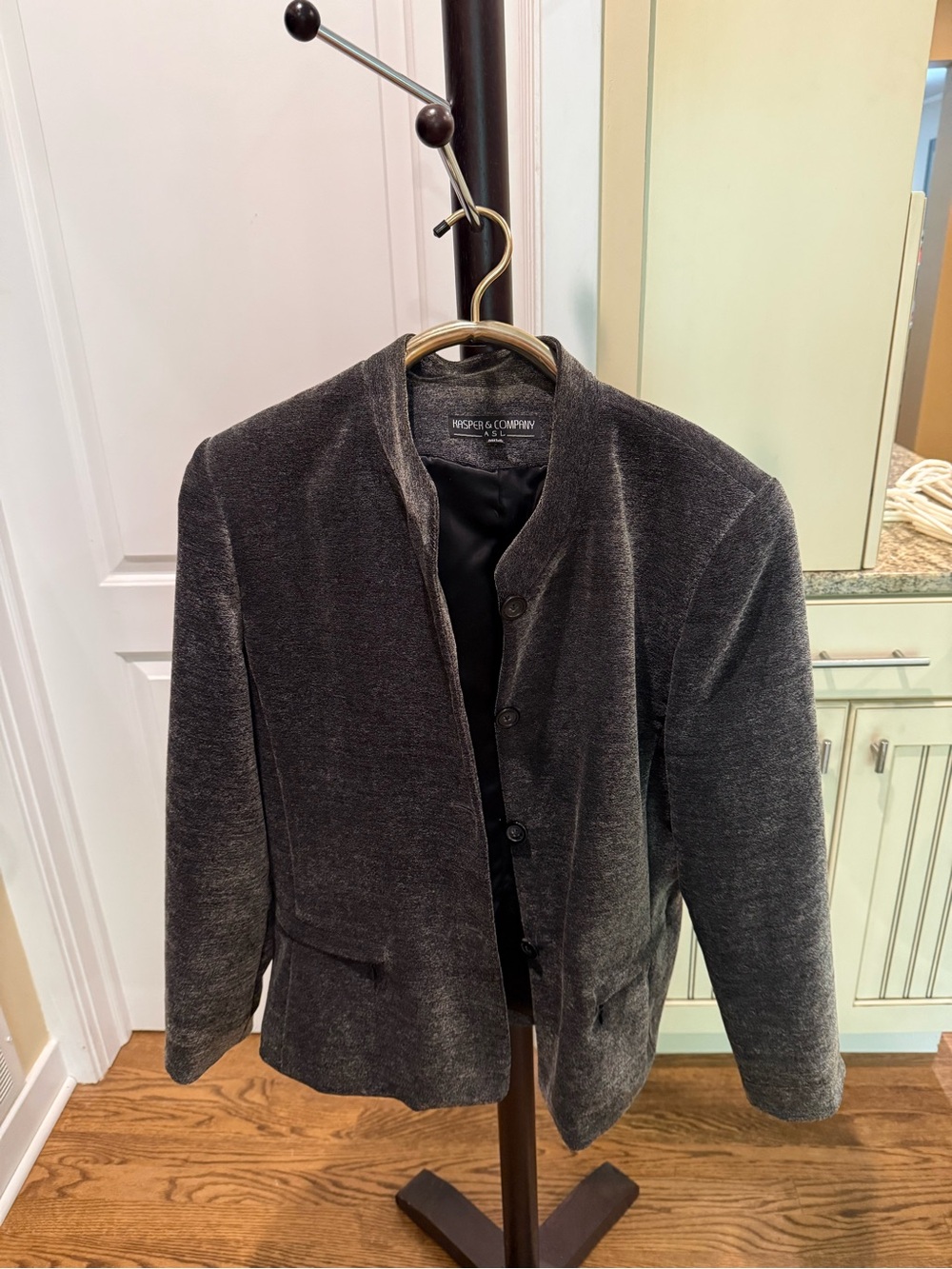 Kasper & Company ASL Black Charcoal Velvet Button Jacket